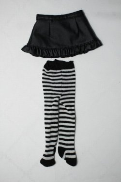 画像1: 幼SD/衣装セット:バラ フェイクレザーミニスカート+ボーダータイツ ブラックｘホワイト Y-24-04-10-003-YB-ZY