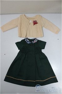 MSD/OF：よそゆきワンピセット（ダークグリーン）・ミニ/1/4　40ｃｍ　BJD　MJD　衣装　ドール用 A-25-11-26-160-NY-ZA