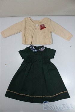 画像1: MSD/OF：よそゆきワンピセット（ダークグリーン）・ミニ/1/4　40ｃｍ　BJD　MJD　衣装　ドール用 A-25-11-26-160-NY-ZA