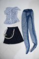 画像: ジェニー/OF 衣装セット ストライプアシンメトリーリボンブラウス パールチェーンスカート 網タイツ(タカラ)ブルー Y-24-05-08-076-YB-ZY