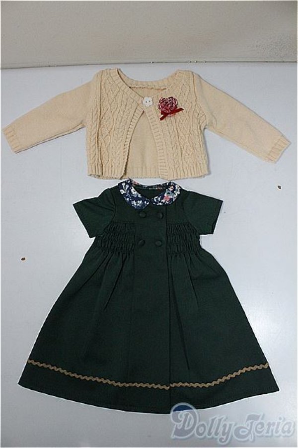 画像1: MSD/OF：よそゆきワンピセット（ダークグリーン）・ミニ/1/4　40ｃｍ　BJD　MJD　衣装　ドール用 A-25-11-26-160-NY-ZA (1)