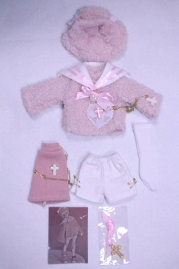 画像1: 幼SD/ふわふわセーラーセット-ピンク×ホワイト/1/6　30ｃｍ　BJD　MJD　衣装　ドール用 A-26-10-12-032-NY-ZA (1)