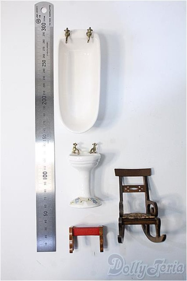 画像2: 1/12ミニチュア陶器バスタブ＆木製チェア Y-25-01-22-078-KD-ZY (2)